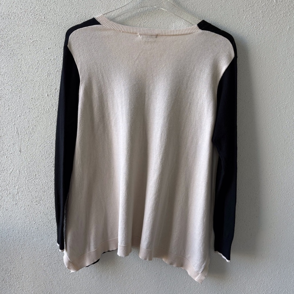 Lisa Todd Black Cream Long Sleeve V-Neck Sweater Cashmere Cotton Blend Pocket - Picture 3 of 12